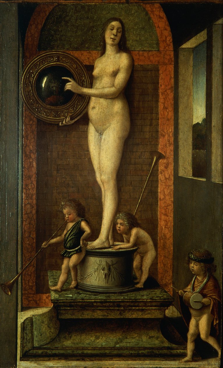 Allegory of Prudence, ca 1490, av Giovanni Bellini (1431-36 - 1516), olje på panel, 32x22 cm av Giovanni Bellini
