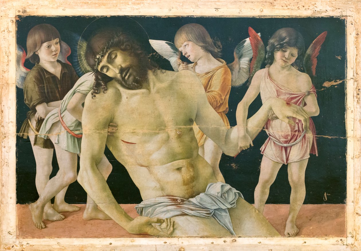 Død Kristus støttet av engler, ca. 1475 (olje og tempera på trebrett) av Giovanni Bellini