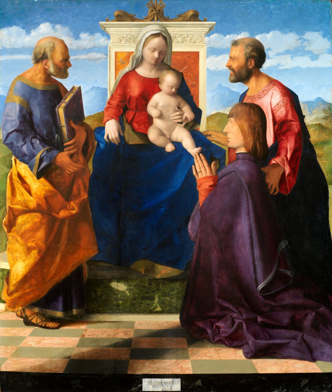 Madonna og barn tronet med SS. Peter og Paul og en giver, 1505 av Giovanni Bellini