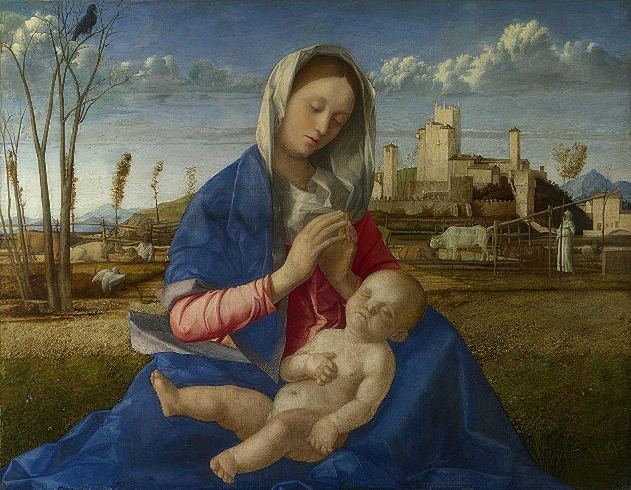 Madonna of the Meadow. Rundt 1500 av Giovanni Bellini