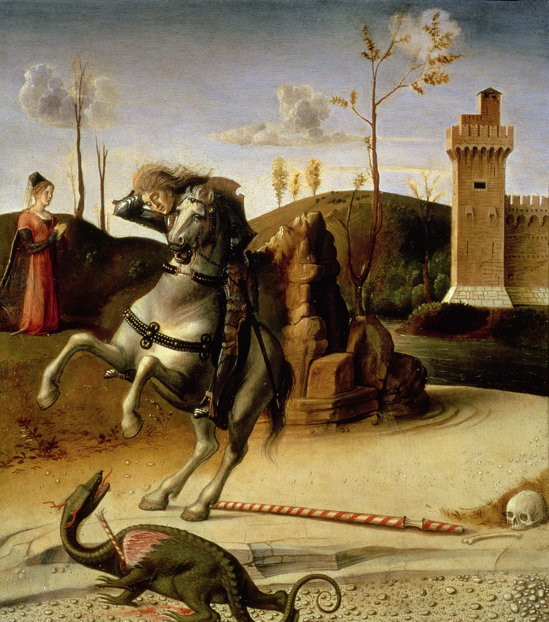 St. George and the Dragon, predella-paneldetalj av 85578 av Giovanni Bellini