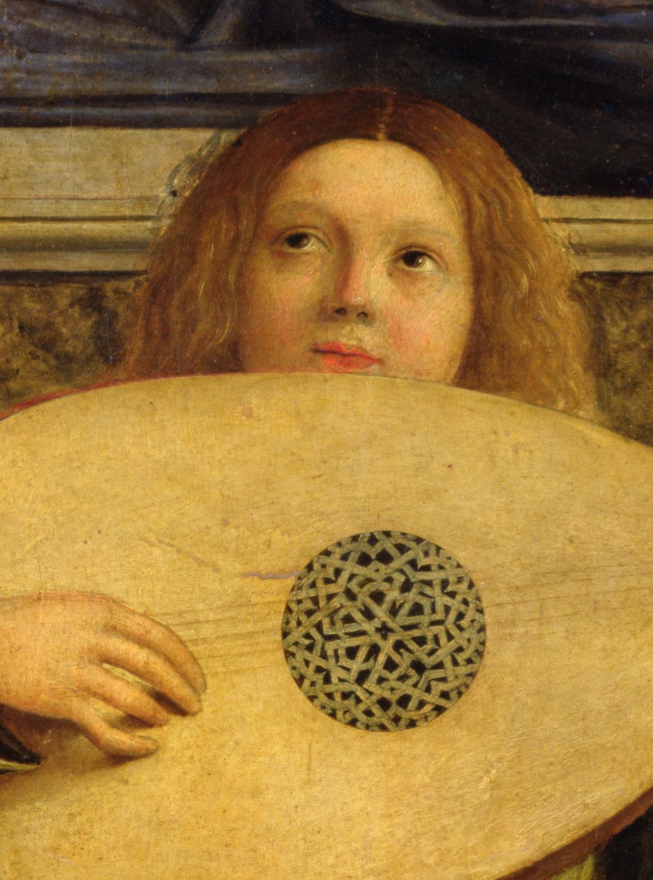 San Giobbe-altertavlen, detalj av engel som spiller musikk, ca. 1487 (olje på panel) (detalj av 55433) av Giovanni Bellini
