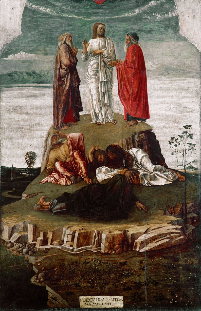 Transfigurasjonsmaleriet av Giovanni Bellini (ca. 1432-1516) sa il Giambellino. 1455 Mål 134x68 cm Venezia, Correr Museum, n. 27 av Giovanni Bellini