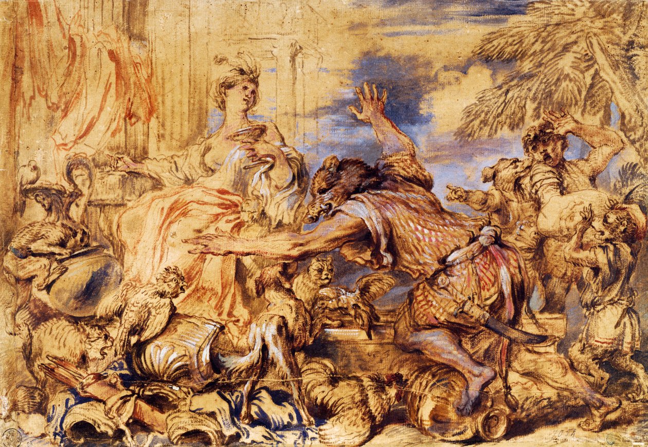 Circe forandrer følgesvenner av Ulysses til beist av Giovanni Benedetto Castiglione