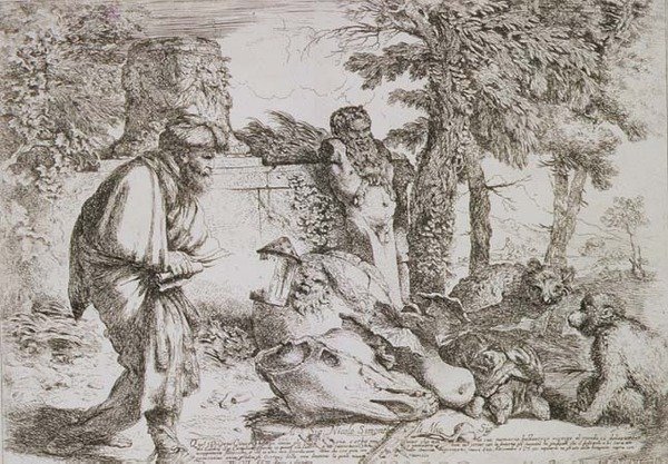Diogenes søker etter en ærlig mann (etsing) av Giovanni Benedetto Castiglione