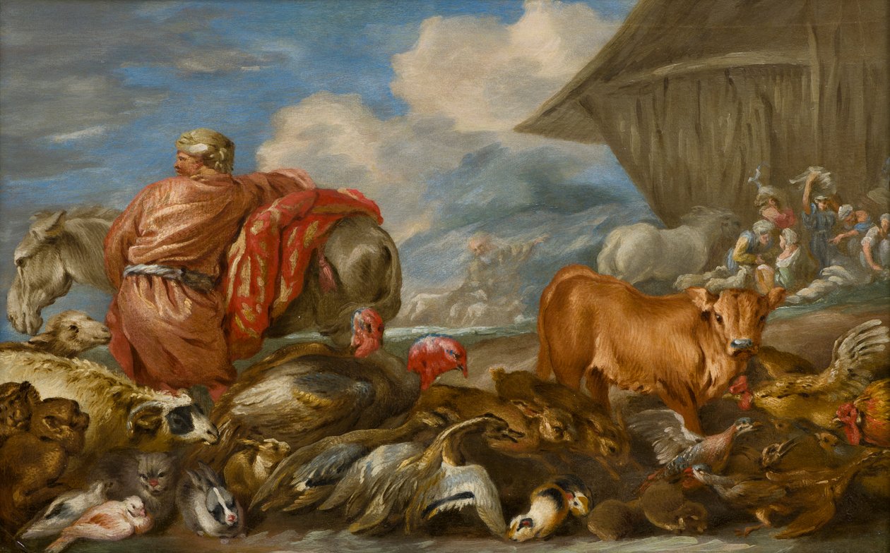 Dyrene som kommer inn i Noahs ark, ca. 1639-64 (olje på panel) av Giovanni Benedetto Castiglione