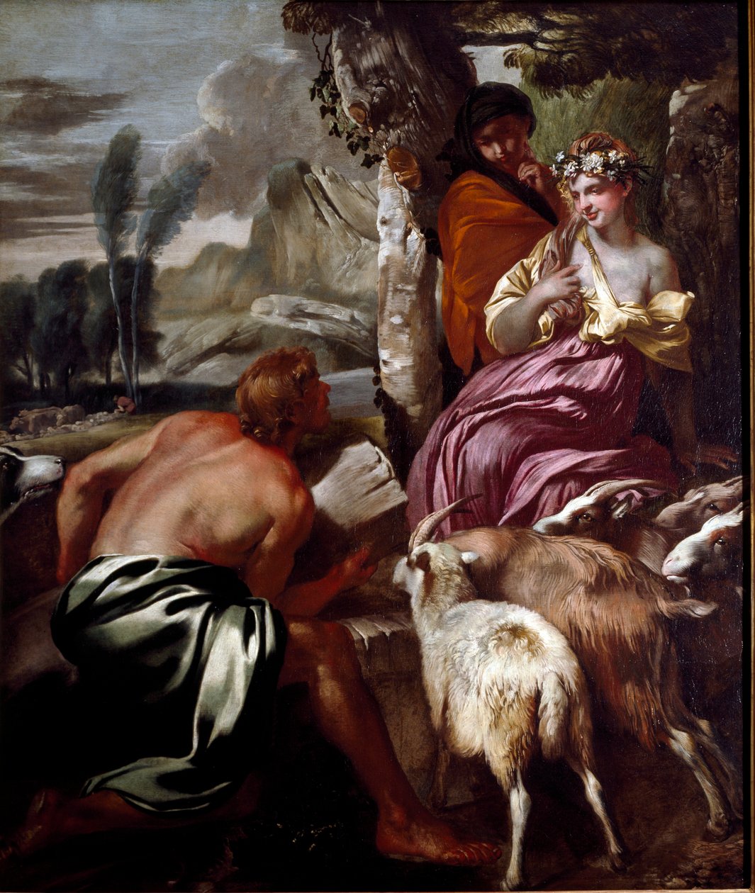 Jacob møter Rachel ved brønnen Maleri av Giovanni Benedetto Castiglione dit il Grechetto (1610-1665) 1600-tallets gener, privat samling av Giovanni Benedetto Castiglione