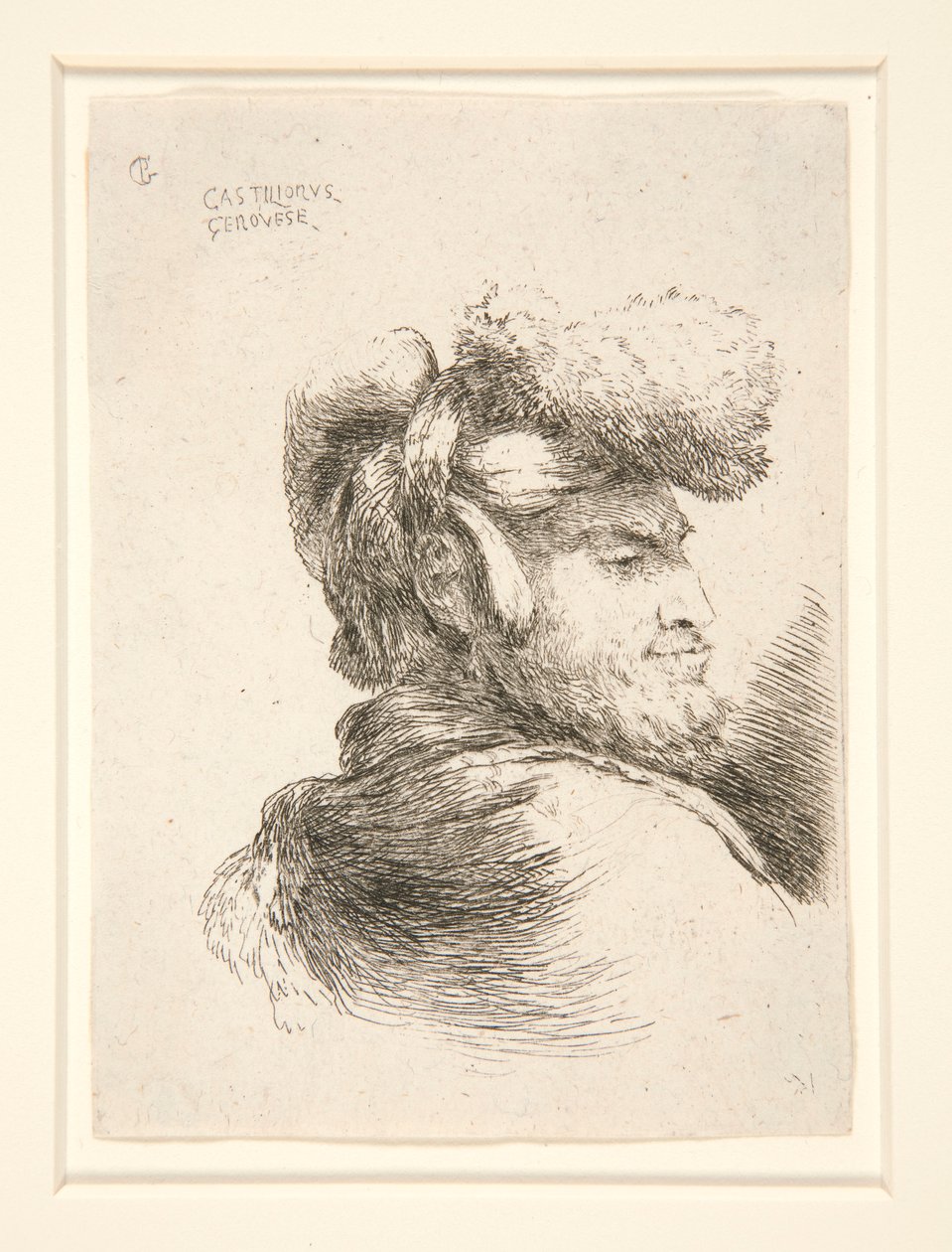 A Man in Profile, vendt mot høyre, fra serien Les petites tetes d av Giovanni Benedetto Castiglione