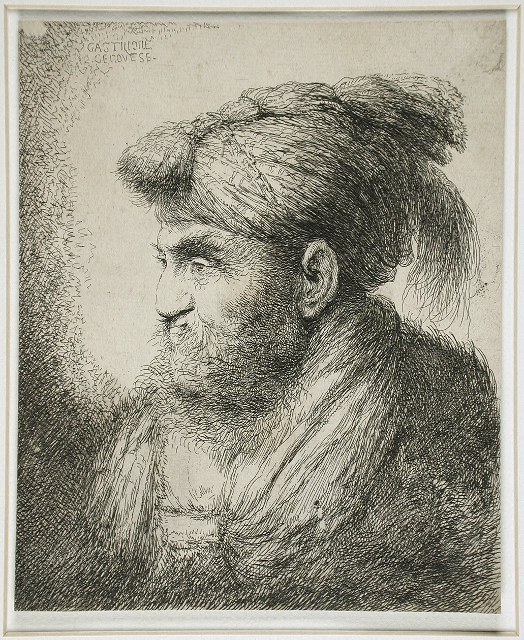 Skjegget mann med turban, 1647-51 av Giovanni Benedetto Castiglione