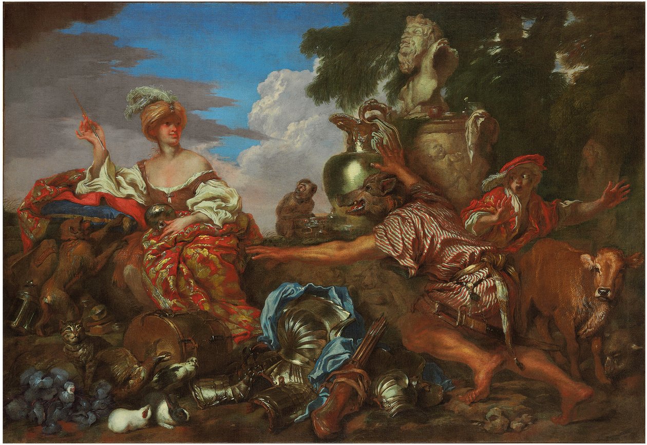 Circe endrer følgesvennene til Ulysses til villsvin av Giovanni Benedetto Castiglione