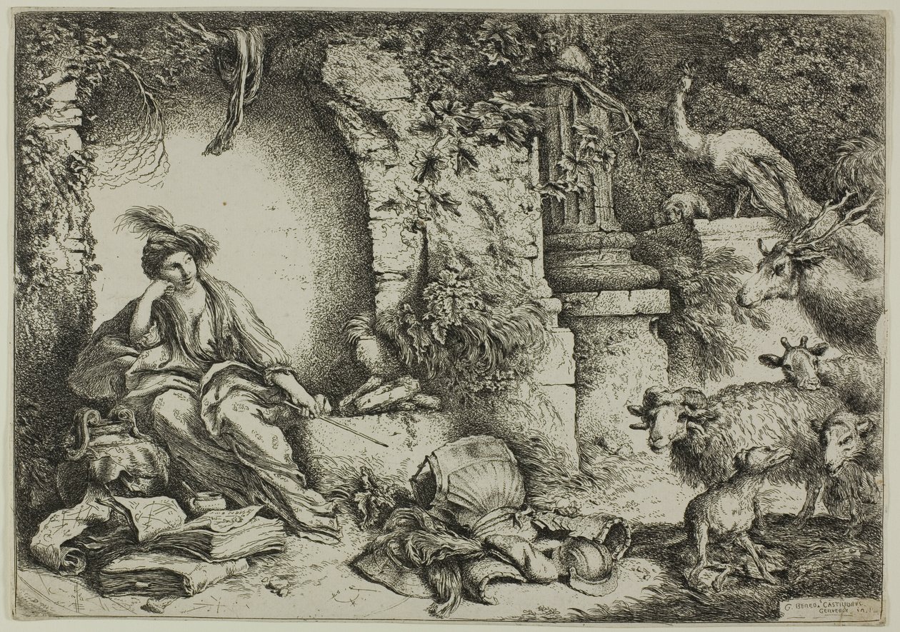Circe med følgesvenner av Ulysses endret til dyr av Giovanni Benedetto Castiglione