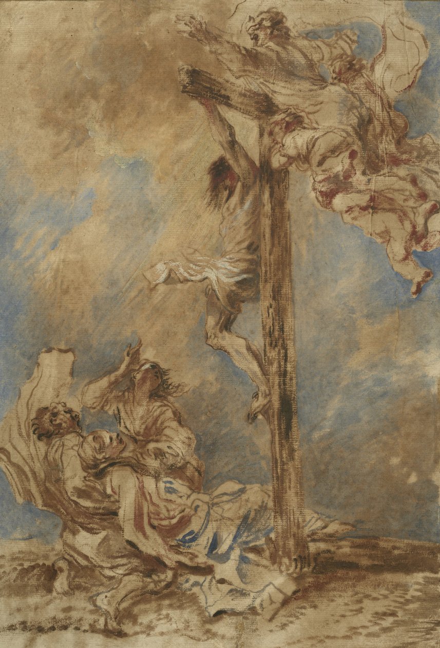 Korsfestelse med jomfruen, de hellige Johannes og Maria Magdalena og Gud Faderen, ca. 1651 av Giovanni Benedetto Castiglione