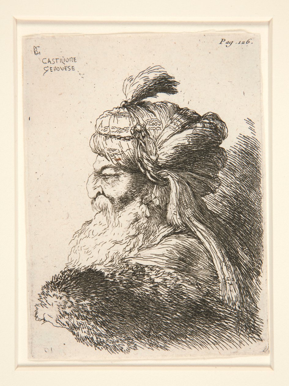 Figur mot venstre, fra serien Small Studies of Heads av Giovanni Benedetto Castiglione