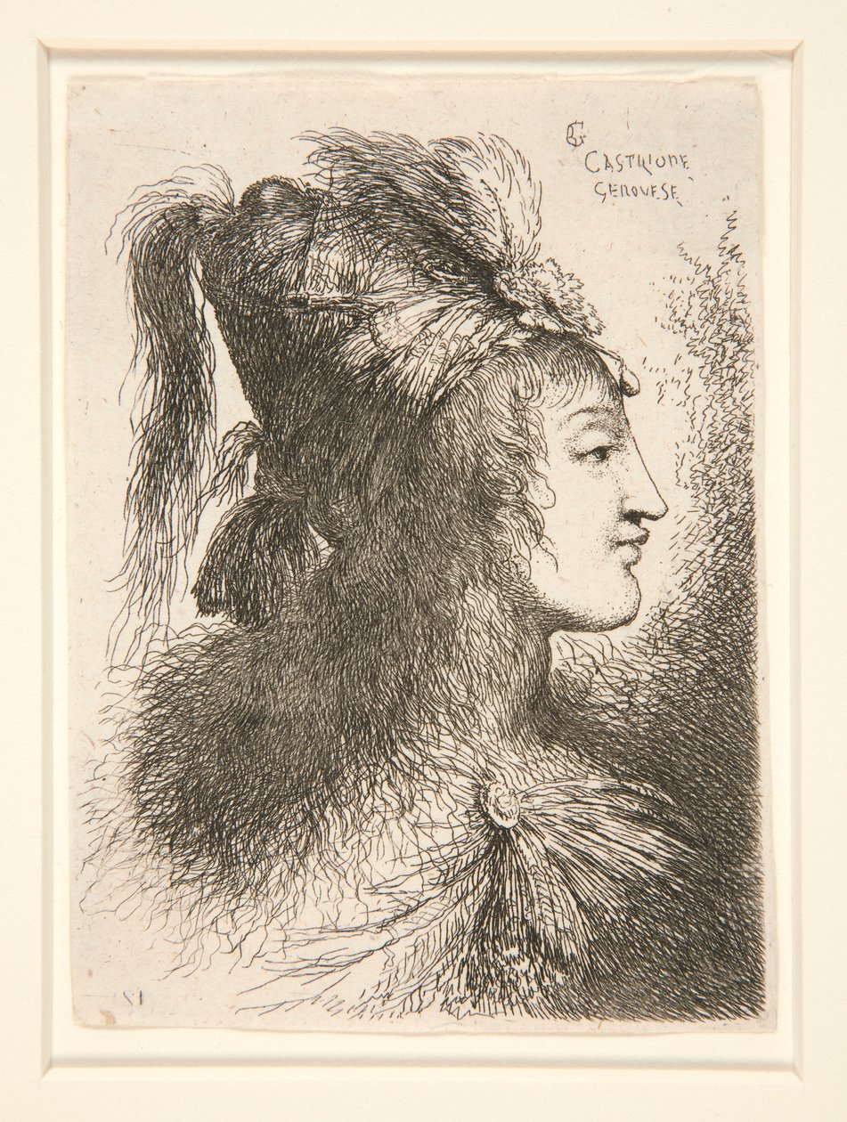 Figur mot høyre, fra serien Small Studies of Heads av Giovanni Benedetto Castiglione