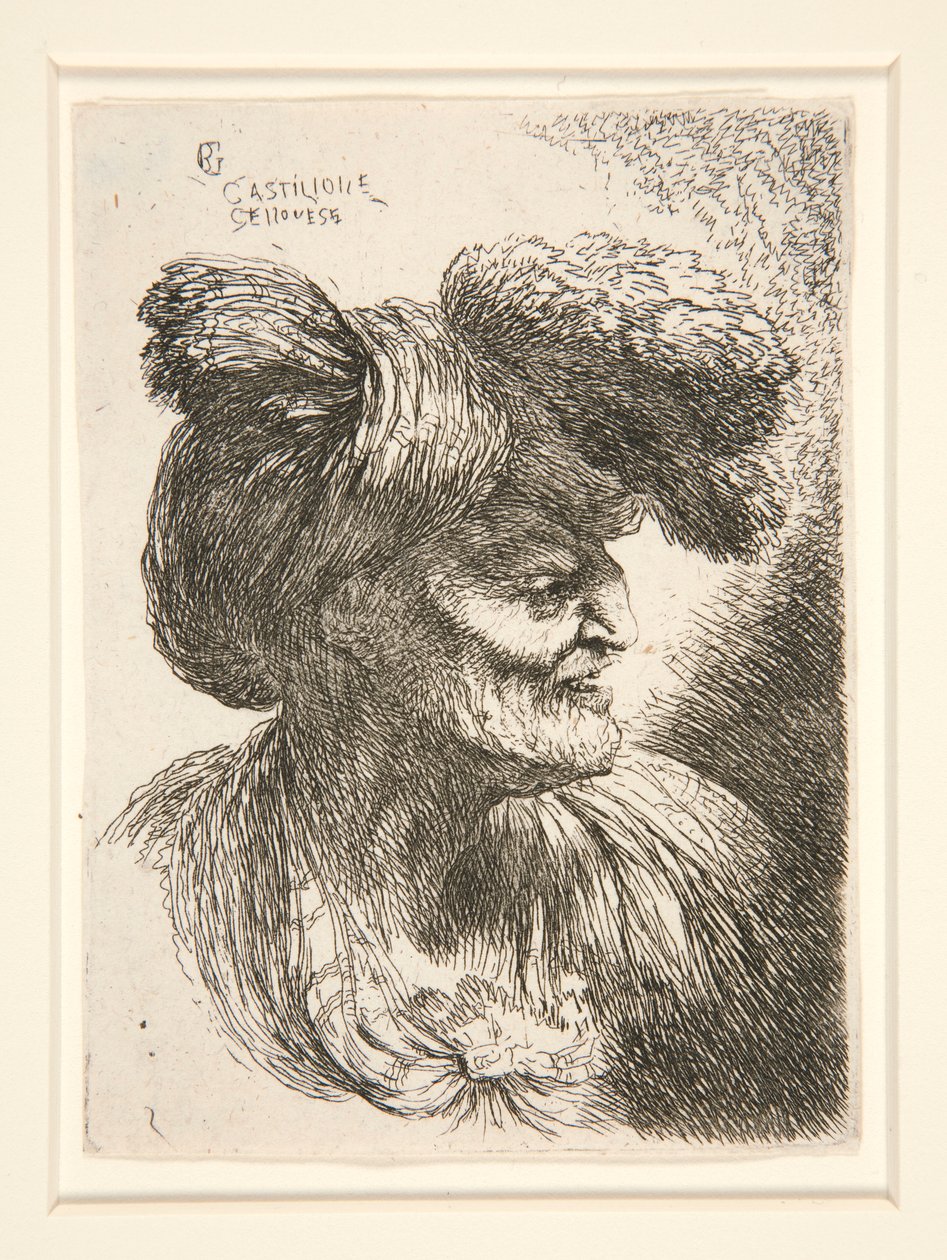 Figur mot høyre, fra serien Small Studies of Heads av Giovanni Benedetto Castiglione