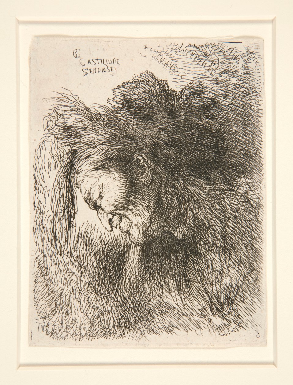 Figur med pelshatt, vendt mot venstre, fra serien Small Studies of Heads av Giovanni Benedetto Castiglione