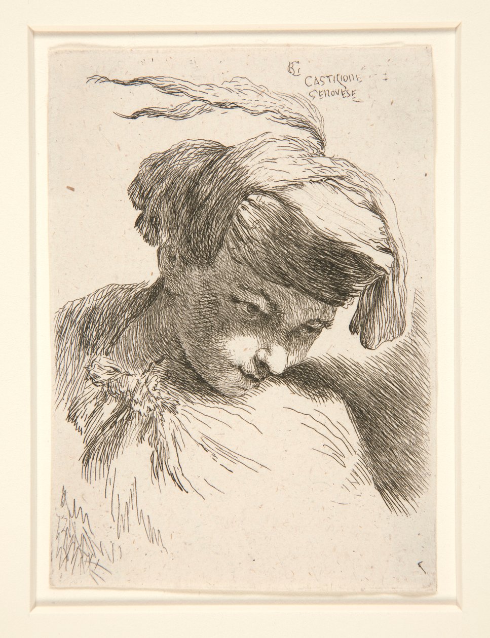 Figur med hodet lent mot skulderen, fra serien Small Studies of Heads av Giovanni Benedetto Castiglione