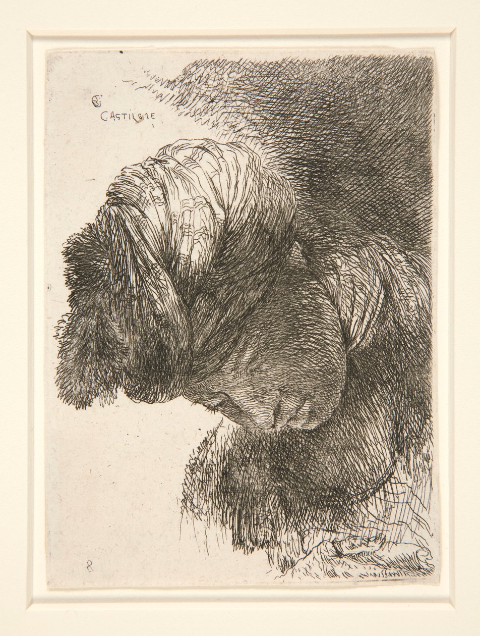 Figur med senket hode, fra serien Small Studies of Heads av Giovanni Benedetto Castiglione