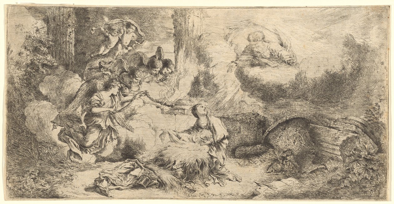 Gud Faderen og englene som tilber Kristusbarnet av Giovanni Benedetto Castiglione