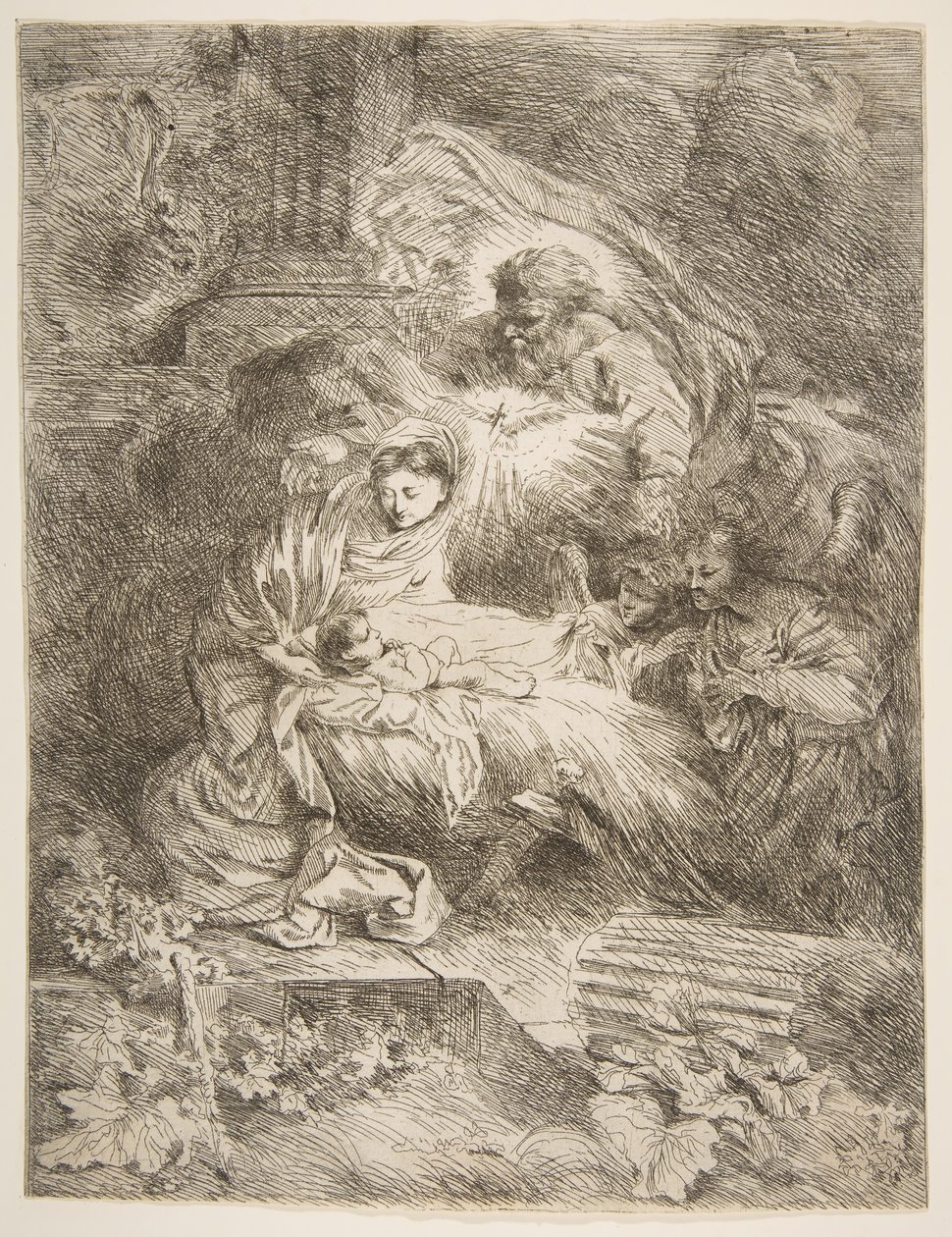 Gud Faderen observerer jomfruen og barnet, engler til høyre, ca. 1645-47. av Giovanni Benedetto Castiglione