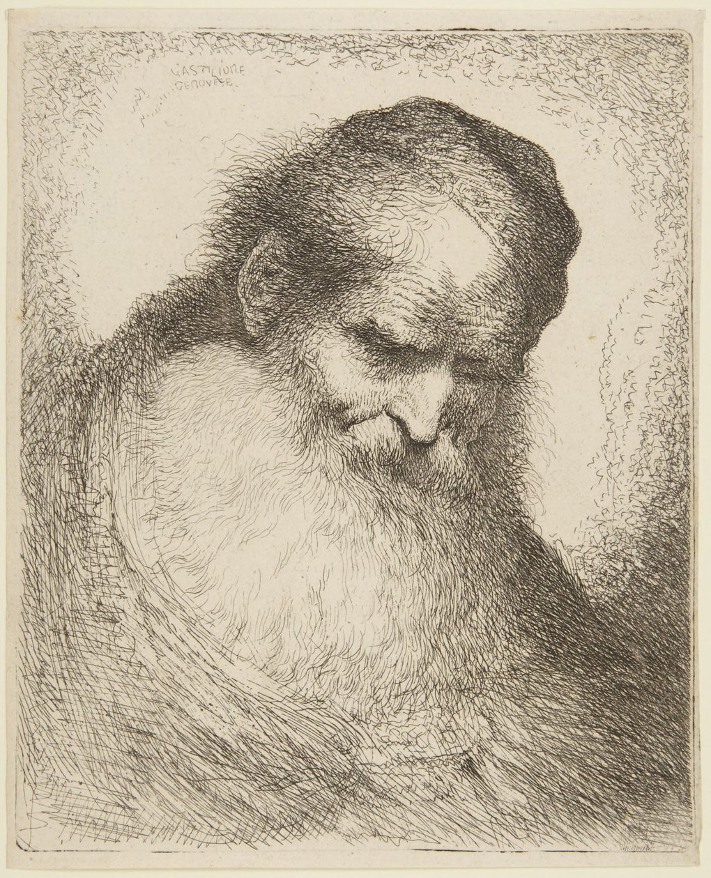 Hode av en skjeggete gammel mann av Giovanni Benedetto Castiglione