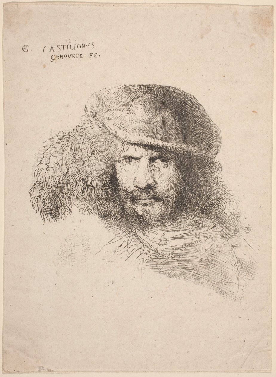 Leder for en ung mann i en fjærkledd hatt (såkalt selvportrett) av Giovanni Benedetto Castiglione