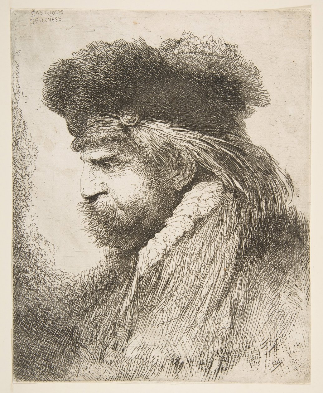 Hodet til en gammel mann vendt mot venstre, fra serien med store orientalske hoder, ca. 1645-50. av Giovanni Benedetto Castiglione