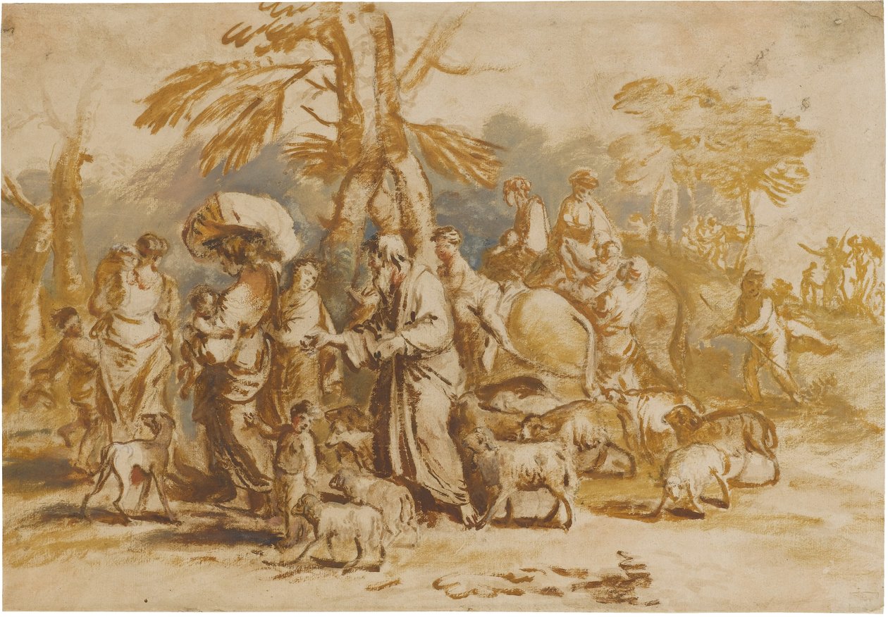 Hirtenfamilie auf der Reise (Reise Jakobs) av Giovanni Benedetto Castiglione