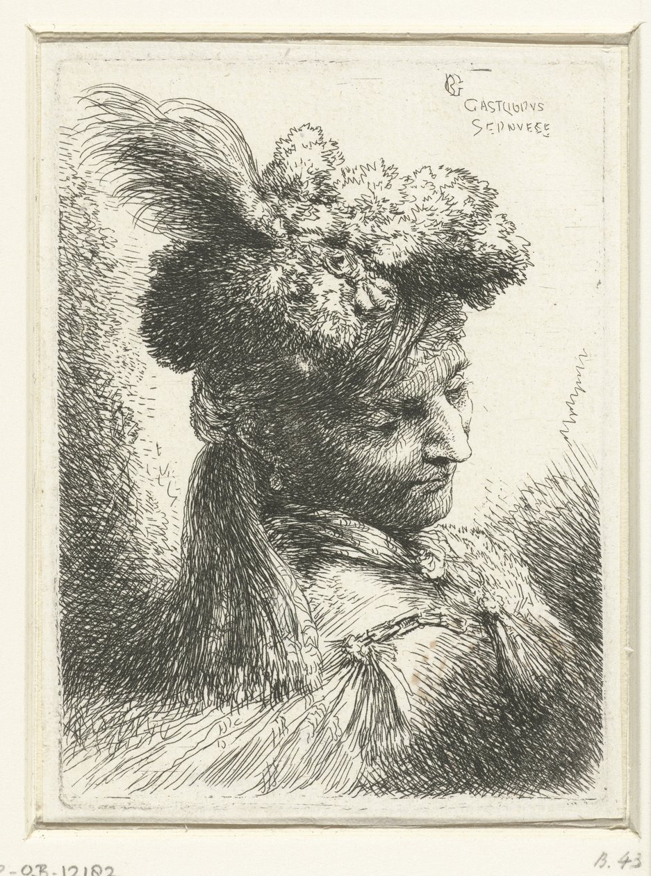 Hodet til en ung mann med en ørering Liten studie av hoder med orientalsk hodeplagg (serietittel) av Giovanni Benedetto Castiglione