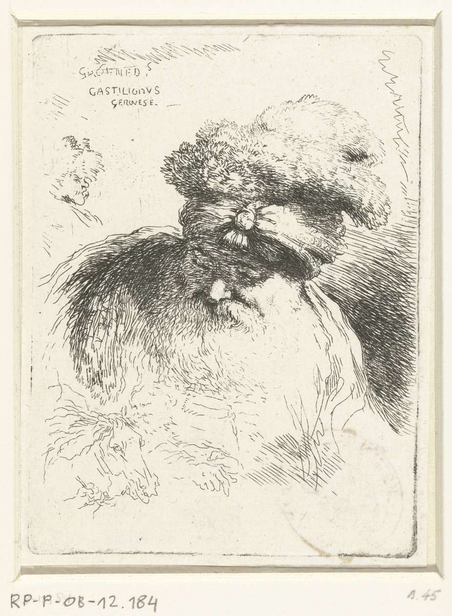 Leder for en gammel mann med lue Liten studie av hoder med orientalsk hodeplagg (serietittel) av Giovanni Benedetto Castiglione
