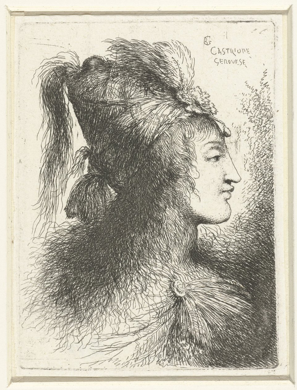 Hodet til en ung mann med høy hatt Hodet til en ung kvinne Liten studie av hoder med orientalsk hodeplagg (serietittel) av Giovanni Benedetto Castiglione