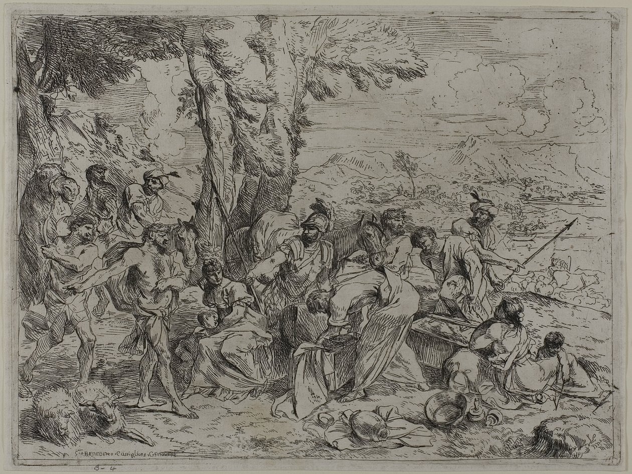 Laban leter etter familieavguder blant Josefs eiendeler av Giovanni Benedetto Castiglione