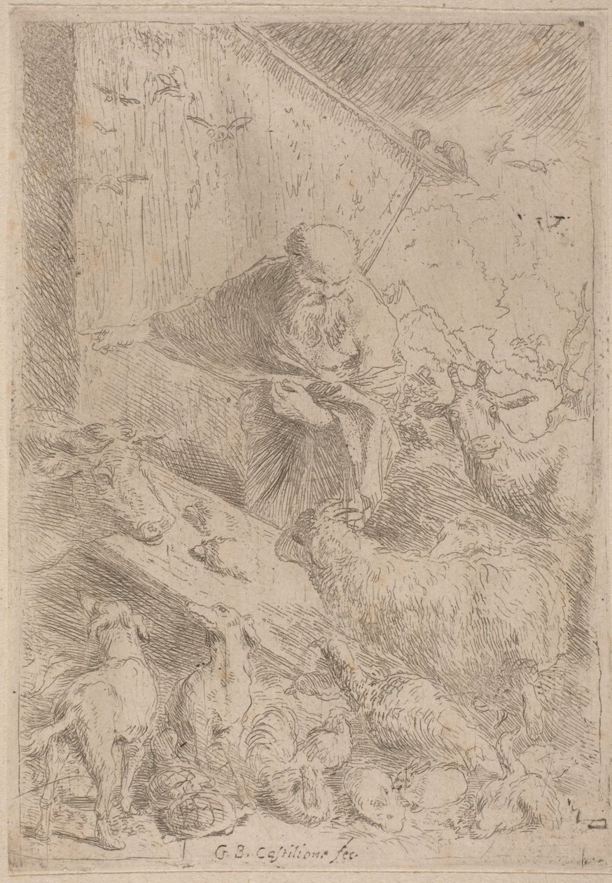 Noah og dyrene som går inn i arken av Giovanni Benedetto Castiglione