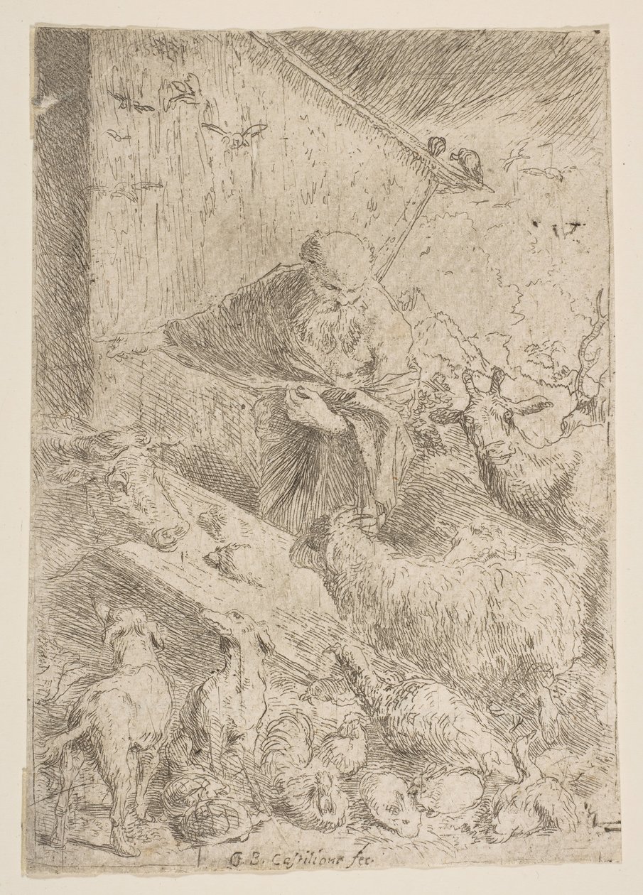 Noah slipper dyrene inn i arken, ca. 1630. av Giovanni Benedetto Castiglione