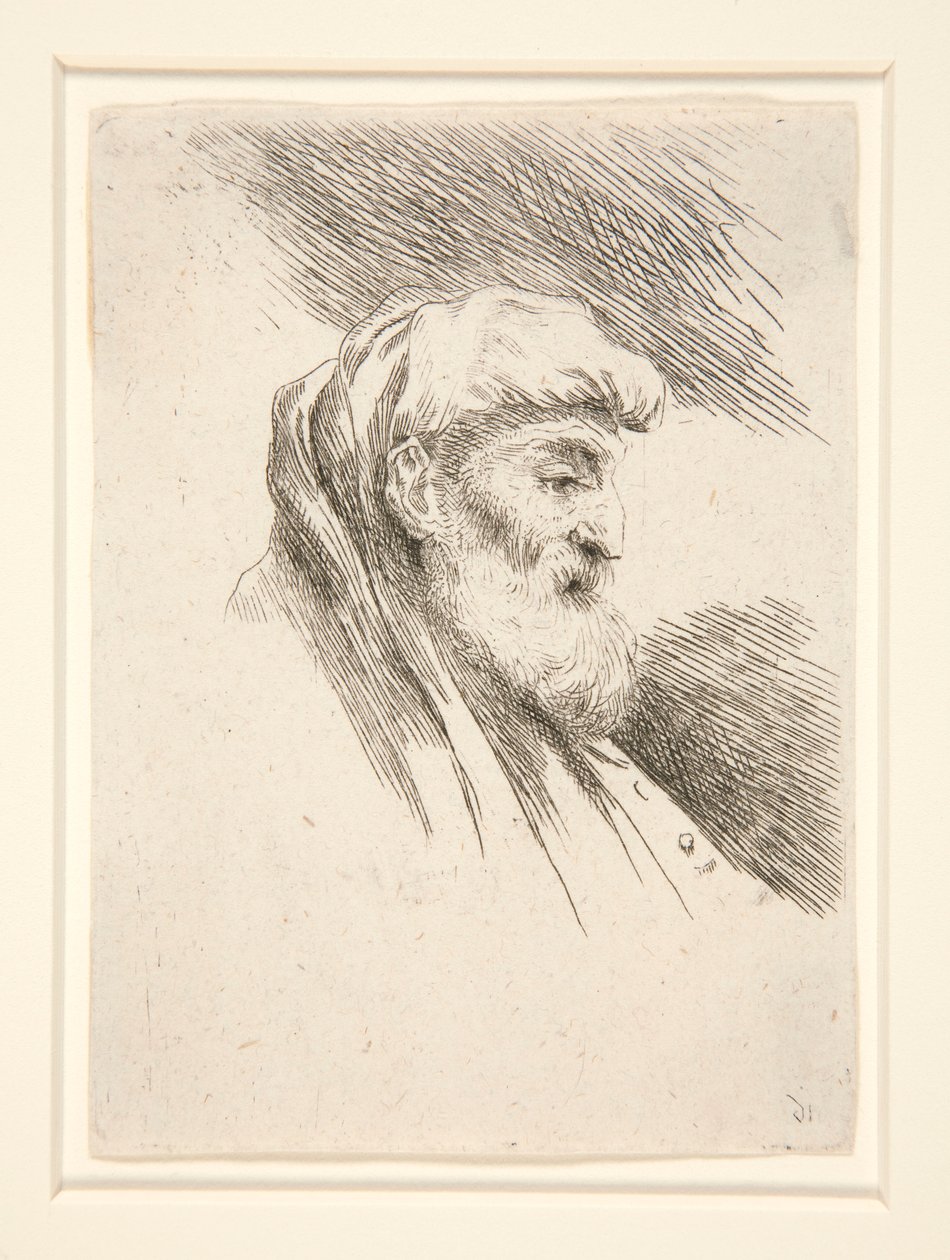 Old Man with Long Beard, i profil, vendt mot høyre, fra serien Les petites tetes d av Giovanni Benedetto Castiglione