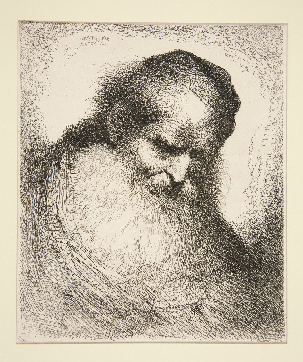 Gammel mann med skjegg foran (fra serien med store orientalske hoder) av Giovanni Benedetto Castiglione
