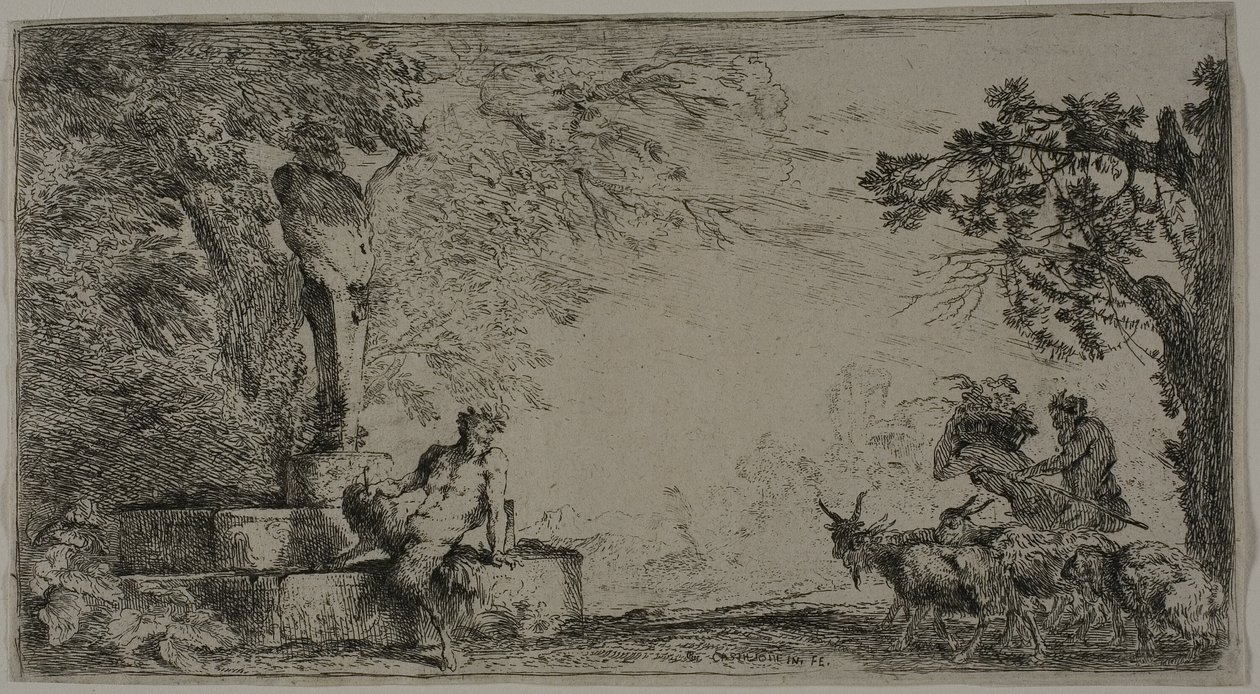 Satyr hviler under en Herm av Giovanni Benedetto Castiglione