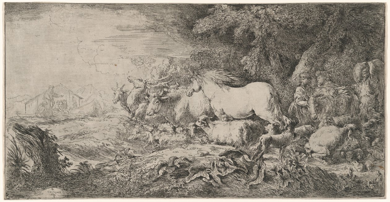 Dyrene som går mot arken av Giovanni Benedetto Castiglione