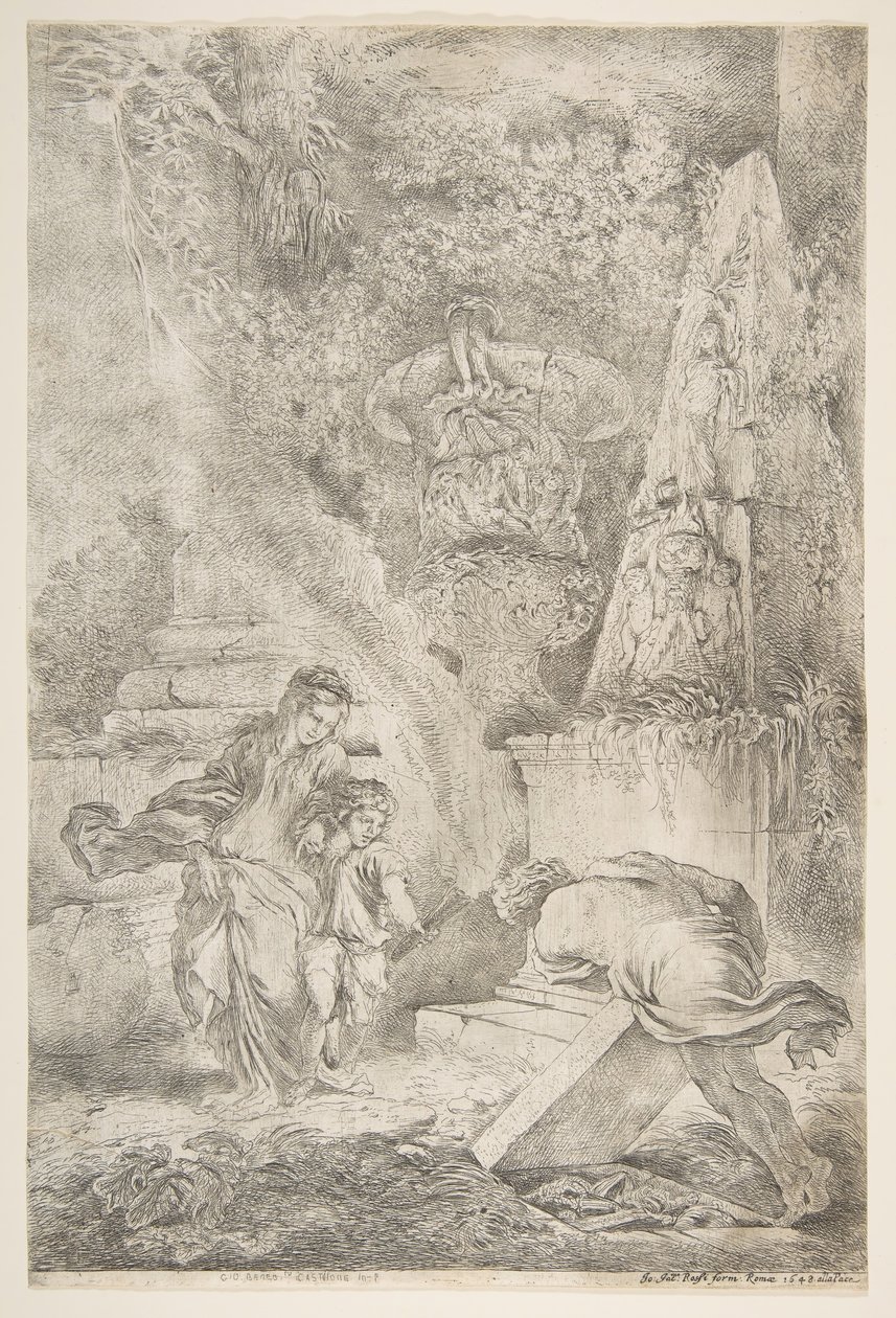 Theseus finner farens armer, 1645 publisert 1648. av Giovanni Benedetto Castiglione