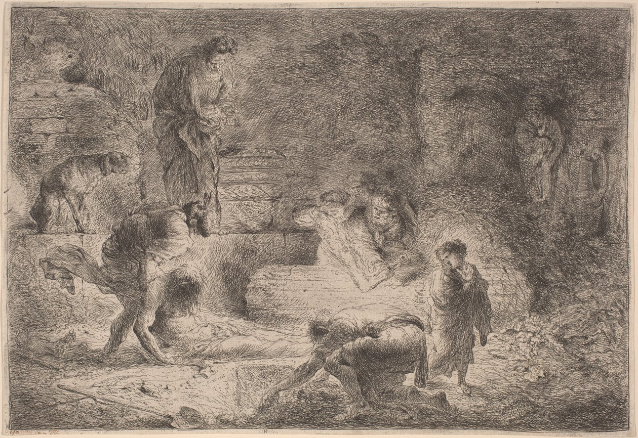 Tobit begraver de døde av Giovanni Benedetto Castiglione