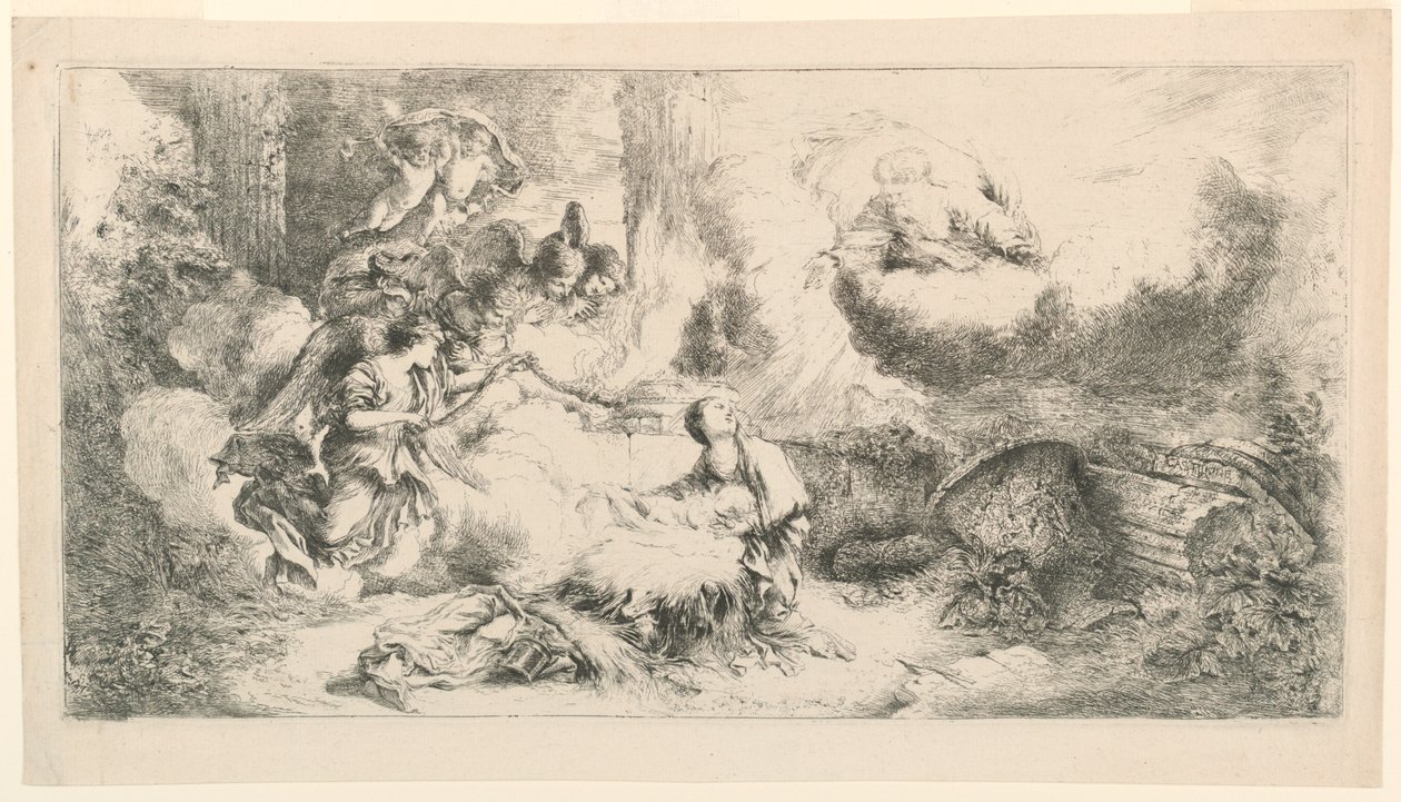Jomfru og barn med Gud Faderen og engler av Giovanni Benedetto Castiglione