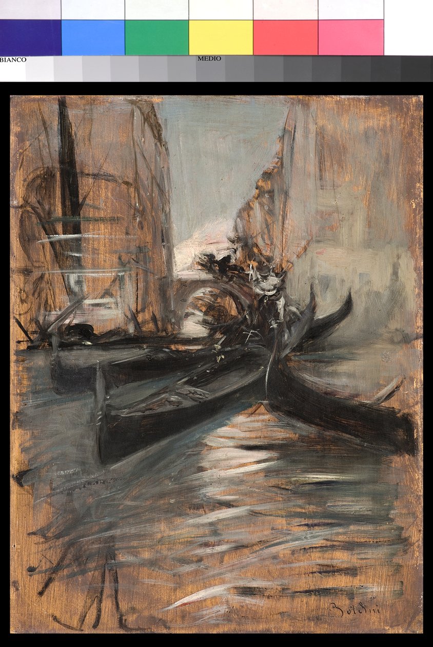Kanal i Venezia med gondoler, 1899-1913 av Giovanni Boldini