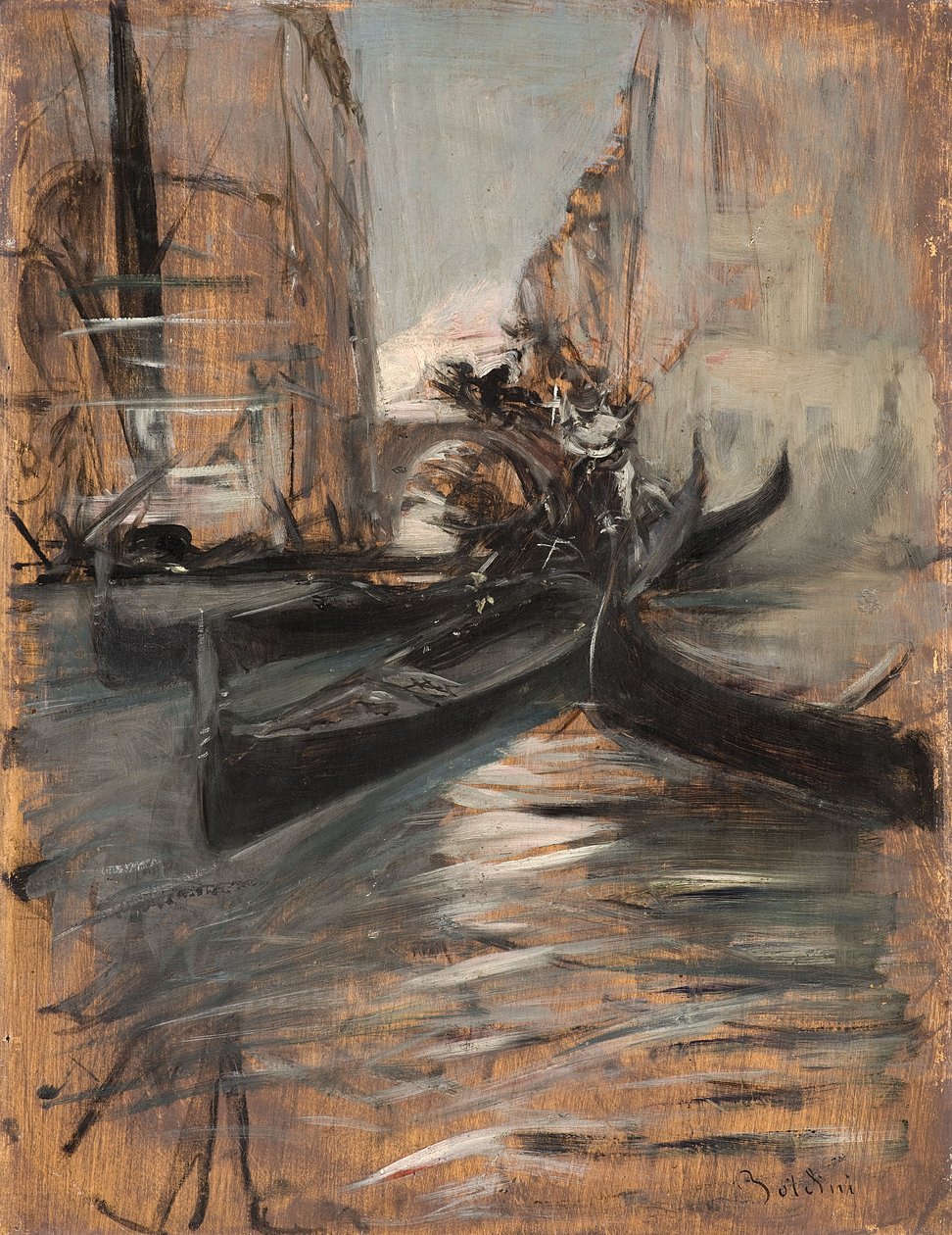 Kanal med gondoler, Venezia, Italia, 1910-14 av Giovanni Boldini