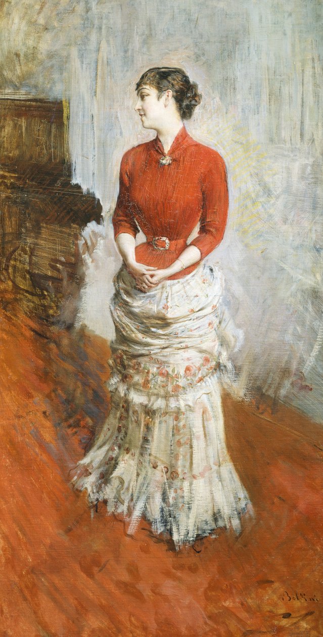 Grevinne de Rasty stående, rundt 1878, av Giovanni Boldini (1842-1931), olje på lerret av Giovanni Boldini
