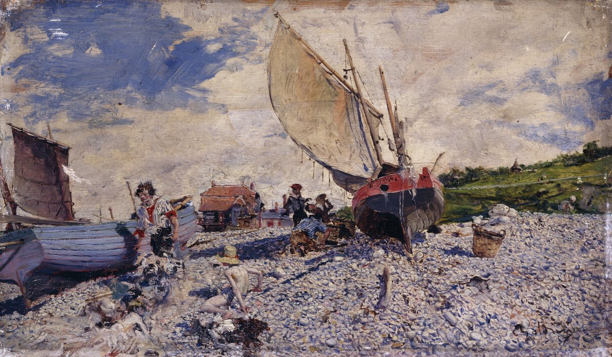 Etretat-stranden nord for Le Havre; Spiaggia i det nordlige distriktet i Le Havre, ca. 1870-72 av Giovanni Boldini