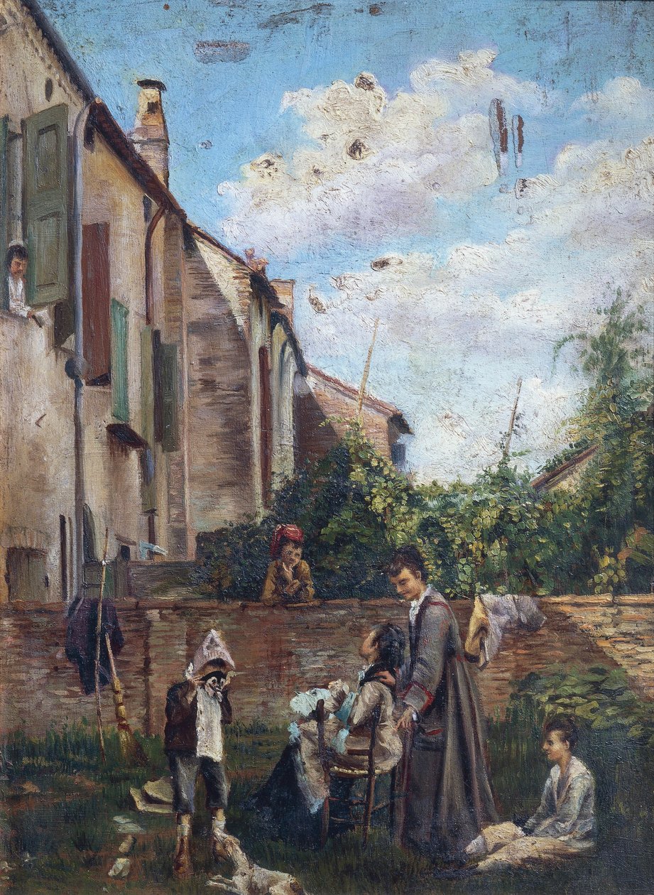 Italia, Ferrara, gårdsplassen til farshuset av Giovanni Boldini