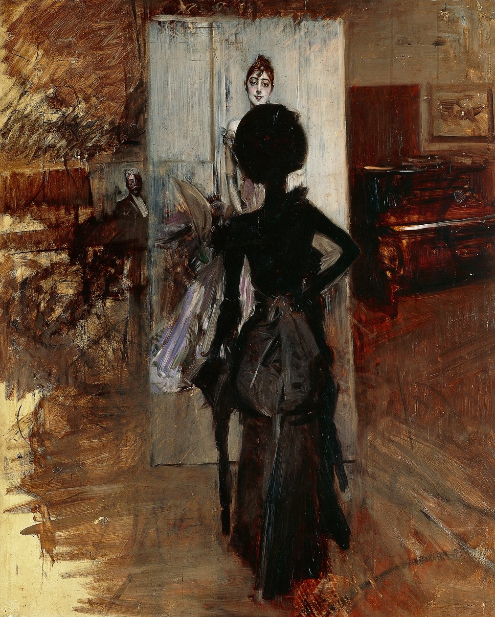 Dame i atelieret til maleren vendt mot hvit pastell av Giovanni Boldini (1842-1931) av Giovanni Boldini