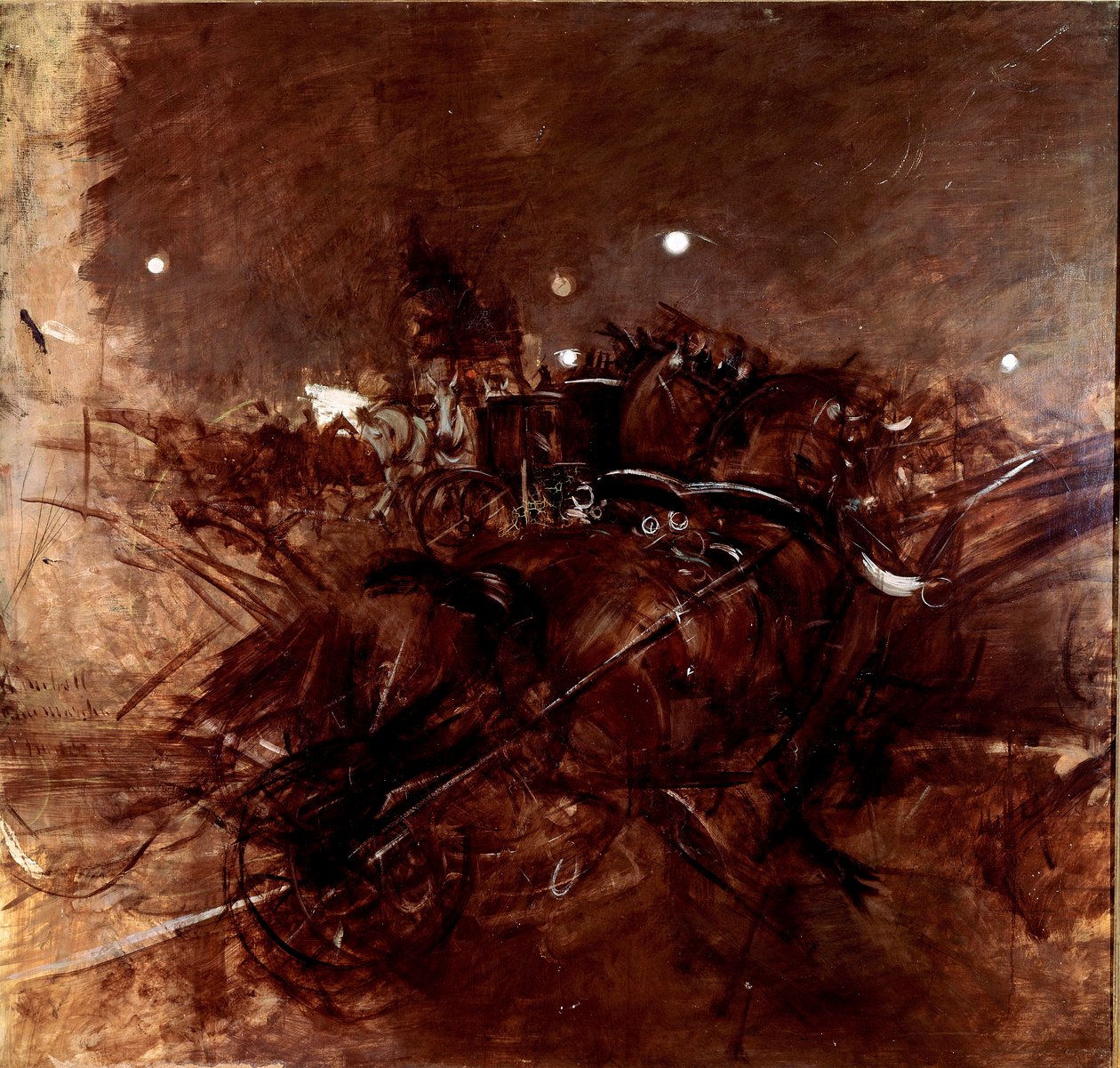 Nocturne i Montmartre. Maleri av Giovanni Boldini (1842-1931), cirka 1883. Olje på lerret. Mål 120x135cm. Pistoia, Boldini-samlingen av Giovanni Boldini