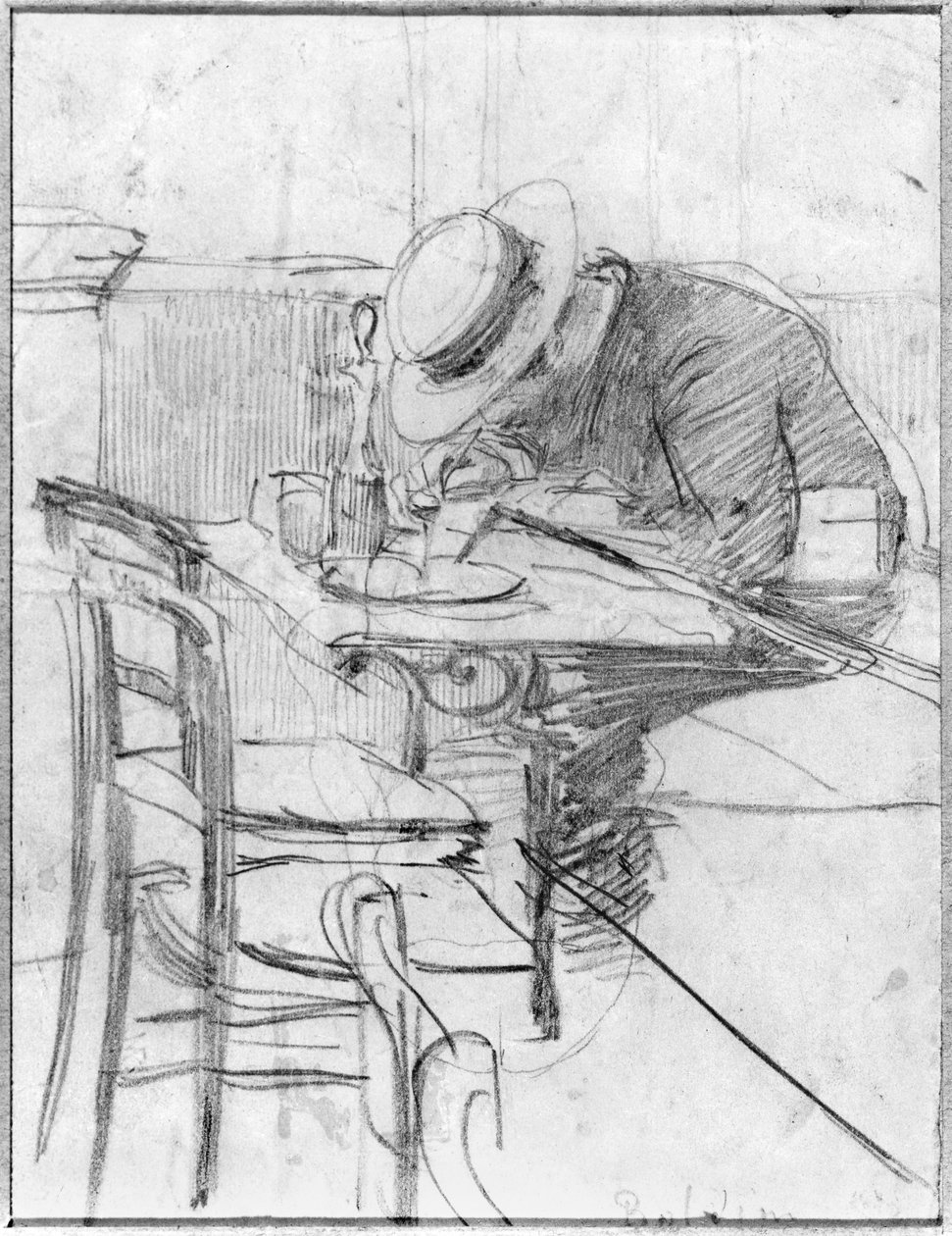 Paul Cesar Helleu ved et bord på en kafé av Giovanni Boldini