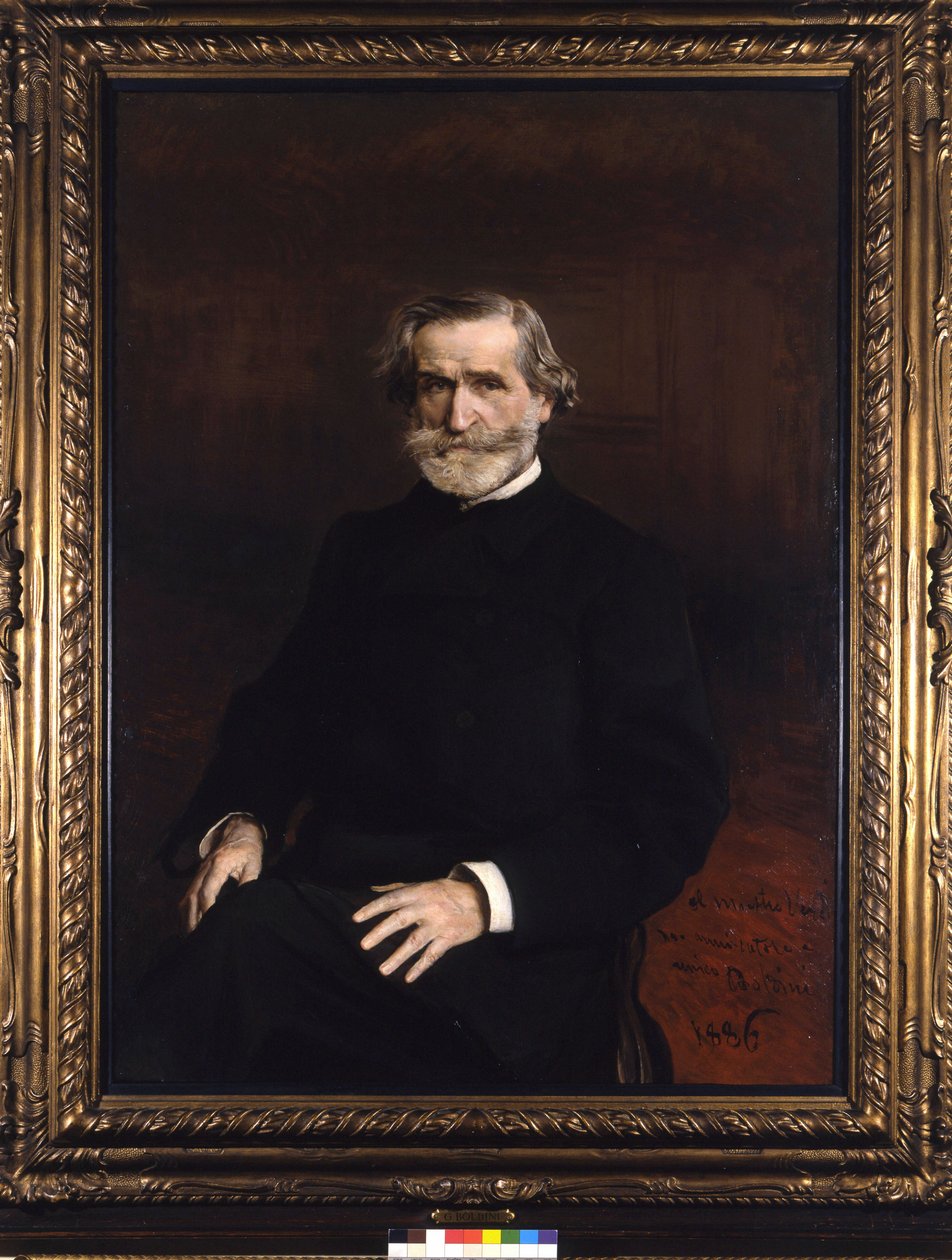 Portrett av Giuseppe Verdi (1813 - 1901), italiensk komponist av Giuseppe Boldini. Aldershjem for musikerne G. Verdi av Giovanni Boldini